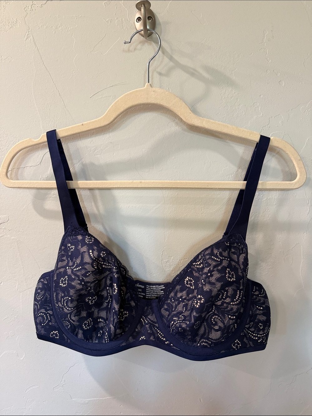 Soma Navy Lace Underwire Bra - Women's Intimates Size 34C